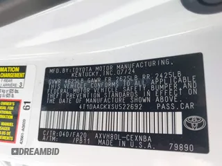2025 Toyota Camry LE with VIN 4T1DAACKXSU522692, listed as a IAAI auction lot 41986703 with 7,814 mi miles and . Bid and sale history available at DreamBid. Image 9.