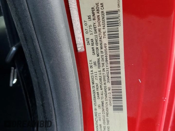 2008 Volkswagen Beetle SE z VIN 3VWRG31Y18M400549, wystawiony jako Copart lot #80953294 z przebiegiem 110 096 mil mil oraz Czysty tytuł • Clean title. Historia ofert i sprzedaży dostępna na DreamBid. Obrazek 12.