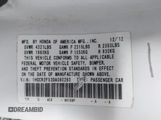 2013 Honda Accord Sport with VIN 1HGCR2F53DA080283, listed as a IAAI auction lot 42190121 with 205,634 mi miles and . Bid and sale history available at DreamBid. Image 9.