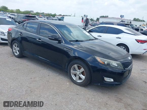 2015 Kia Optima LX with VIN 5XXGM4A7XFG457587, listed as a IAAI auction lot 42162593 with Not Provided miles. Bid and sale history available at carsss.com. Image 1.