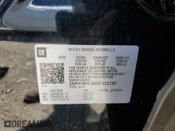 2021 GMC Acadia SLT z VIN 1GKKNULS6MZ111723, wystawiony jako Copart lot #57403095 z przebiegiem 67 732 mil mil oraz Szkoda całkowita • Salvage title. Historia ofert i sprzedaży dostępna na DreamBid. Obrazek 14.