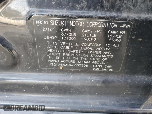 2010 Suzuki SX4 with VIN JS2YA5A30A6300308, listed as a Copart auction lot 86313734 with 182,581 mi miles and Salvage Title. Bid and sale history available at carsss.com. Image 13.