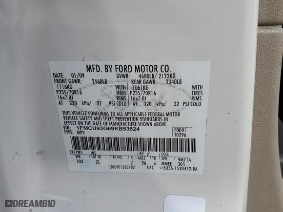 2009 Ford Escape XLT with VIN 1FMCU93G69KB53624, listed as a Copart auction lot 46804905 with 138,427 mi miles and Salvage Title. Bid and sale history available at carsss.com. Image 15.