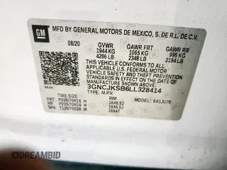 2020 Chevrolet Trax LS with VIN 3GNCJKSB6LL328414, listed as a Copart auction lot 60072925 with 55,844 mi miles and Salvage title. Bid and sale history available at DreamBid. Image 14.