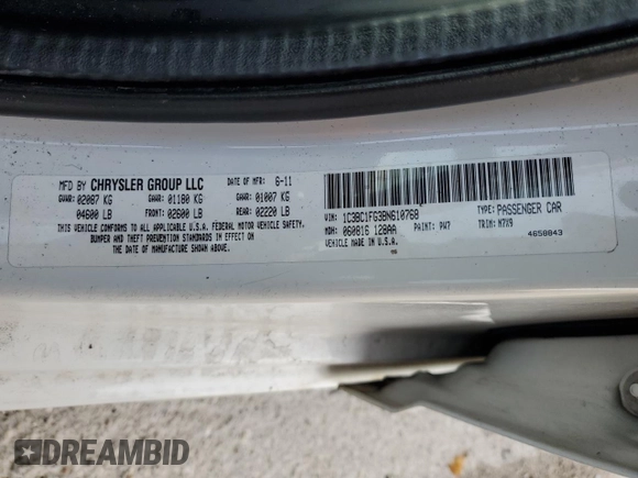2011 Chrysler 200 Touring with VIN 1C3BC1FG3BN610768, listed as a Copart auction lot 51521595 with 130,753 mi miles and Salvage Title. Bid and sale history available at carsss.com. Image 12.