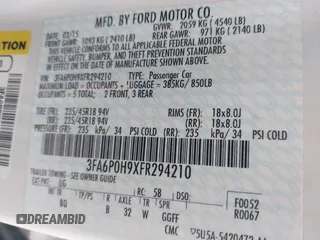 2015 Ford Fusion SE z VIN 3FA6P0H9XFR294210, wystawiony jako IAAI lot #42187211 z przebiegiem 171 326 mil mil oraz . Historia ofert i sprzedaży dostępna na DreamBid. Obrazek 9.