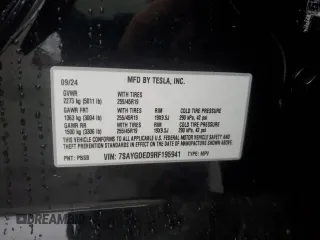 2024 Tesla Model Y с VIN 7SAYGDED9RF195941, выставлен на аукционе Copart как лот 58372205 с пробегом 12 289 миль миль и Списание • Salvage title. История ставок и продаж доступна на DreamBid. Изображение 12.