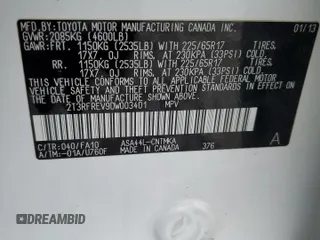 2013 Toyota RAV4 XLE with VIN 2T3RFREV9DW003401, listed as a Copart auction lot 49673955 with Not provided miles and Salvage title. Bid and sale history available at DreamBid. Image 14.