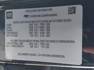 2021 Chevrolet Tahoe LT z VIN 1GNSKNKD2MR444988, wystawiony jako IAAI lot #41372873 z przebiegiem 45 731 mil mil oraz . Historia ofert i sprzedaży dostępna na DreamBid. Obrazek 9.