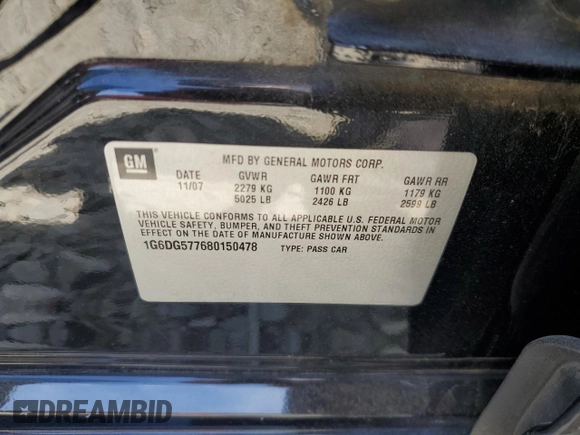 2008 Cadillac CTS AWD w/1SA with VIN 1G6DG577680150478, listed as a Copart auction lot 71295504 with Not Provided miles and Non Repairable. Bid and sale history available at carsss.com. Image 12.