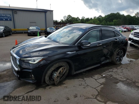 2025 Infiniti QX55 Luxe with VIN 3PCAJ5JRXSF106746, listed as a Copart auction lot 54404335 with 4,466 mi miles and Salvage title. Bid and sale history available at DreamBid. Image 1.