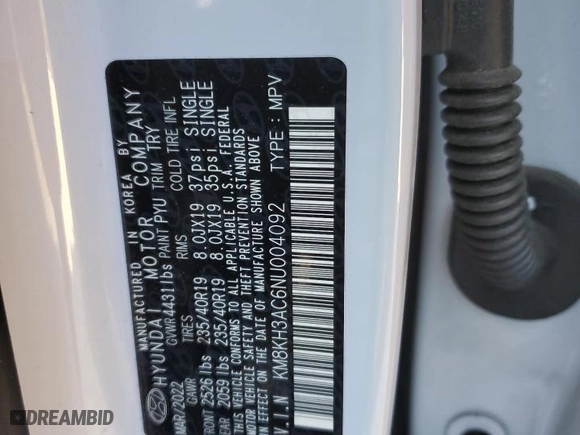 2022 Hyundai Kona N with VIN KM8KH3AC6NU004092, listed as a Copart auction lot 48259165 with 24,592 mi miles and Salvage Title. Bid and sale history available at carsss.com. Image 13.