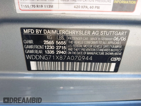 2007 Mercedes-Benz S 550 with VIN WDDNG71X87A070944, listed as a IAAI auction lot 41827529 with 267,847 mi miles and . Bid and sale history available at carsss.com. Image 9.