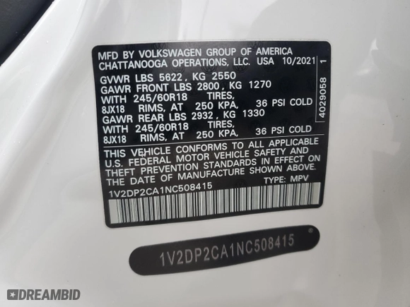 2022 Volkswagen Atlas 2.0T SE with VIN 1V2DP2CA1NC508415, listed as a Copart auction lot 81522264 with 76,624 mi miles and Salvage Title. Bid and sale history available at carsss.com. Image 13.