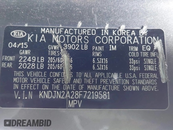 2015 Kia Soul z VIN KNDJN2A28F7219581, wystawiony jako IAAI lot #41979657 z przebiegiem 172 688 mil mil oraz . Historia ofert i sprzedaży dostępna na DreamBid. Obrazek 9.