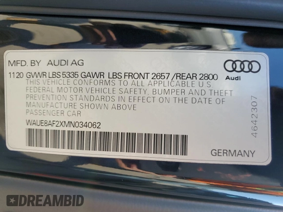 2021 Audi A6 Premium Plus with VIN WAUE8AF2XMN034062, listed as a Copart auction lot 47009385 with 8,674 mi miles and Salvage Title. Bid and sale history available at carsss.com. Image 13.