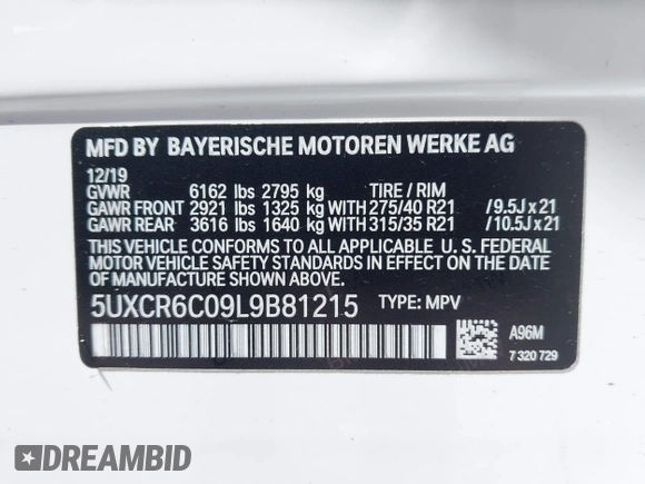 2020 BMW X5 xDrive40i with VIN 5UXCR6C09L9B81215, listed as a IAAI auction lot 42019248 with 46,357 mi miles and . Bid and sale history available at DreamBid. Image 9.
