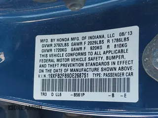 2013 Honda Civic EX with VIN 19XFB2F89DE268751, listed as a IAAI auction lot 42109107 with 121,102 mi miles and . Bid and sale history available at DreamBid. Image 9.