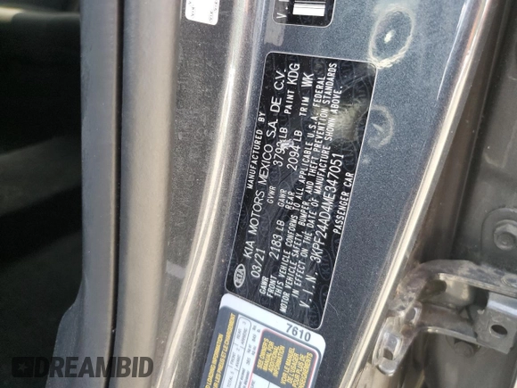 2021 Kia Forte LXS с VIN 3KPF24AD4ME347051, выставлен на аукционе Copart как лот 57233995 с пробегом 85 504 миль миль и Списание • Salvage title. История ставок и продаж доступна на DreamBid. Изображение 12.