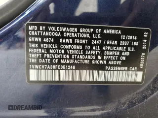 2015 Volkswagen Passat SEL Premium z VIN 1VWCV7A38FC051248, wystawiony jako Copart lot #57019325 z przebiegiem 170 012 mil mil oraz Nie do naprawy • Non repairable. Historia ofert i sprzedaży dostępna na DreamBid. Obrazek 12.