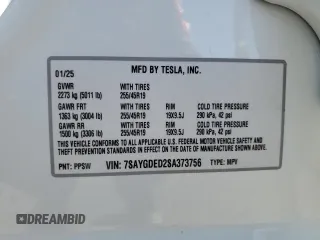 2025 Tesla Model Y Long Range with VIN 7SAYGDED2SA373756, listed as a Copart auction lot 49866835 with 3,318 mi miles and Salvage Title. Bid and sale history available at DreamBid. Image 14.