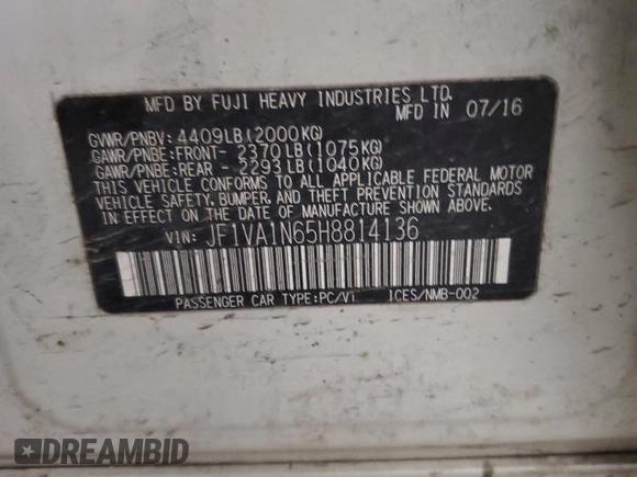 2017 Subaru WRX Limited with VIN JF1VA1N65H8814136, listed as a Copart auction lot 43193275 with 124,721 mi miles and Salvage Title. Bid and sale history available at carsss.com. Image 13.