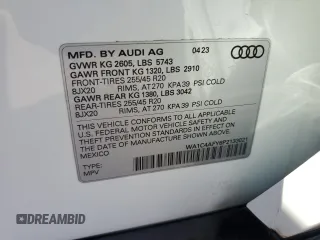 2023 Audi SQ5 Prestige with VIN WA1C4AFY6P2133021, listed as a Copart auction lot 70258104 with 11,275 mi miles and Salvage Title. Bid and sale history available at DreamBid. Image 14.