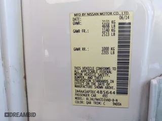 2014 Nissan Maxima 3.5 SV w/Premium Pkg with VIN 1N4AA5AP3EC485644, listed as a IAAI auction lot 41722486 with 136,975 mi miles. Bid and sale history available at carsss.com. Image 9.
