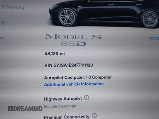 2015 Tesla Model S 85D with VIN 5YJSA1E24FF111120, listed as a IAAI auction lot 41471698 with 58,126 mi miles. Bid and sale history available at carsss.com. Image 16.