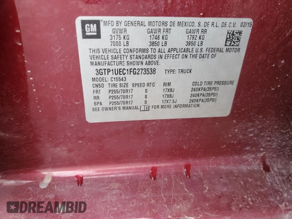 2015 GMC Sierra 1500 SLE z VIN 3GTP1UEC1FG273538, wystawiony jako Copart lot #88164645 z przebiegiem 178 377 mil mil oraz Szkoda całkowita • Salvage title. Historia ofert i sprzedaży dostępna na DreamBid. Obrazek 14.