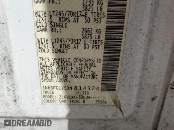2018 Nissan NV Cargo S z VIN 1N6BF0LY5JN814574, wystawiony jako Copart lot #45818205 z przebiegiem 155 077 mil mil oraz Nie do naprawy. Historia ofert i sprzedaży dostępna na DreamBid. Obrazek 13.