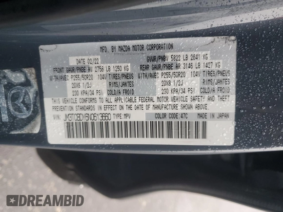 2022 Mazda CX-9 Grand Touring with VIN JM3TCBDY6N0613660, listed as a Copart auction lot 45168735 with 27,997 mi miles and Salvage Title. Bid and sale history available at carsss.com. Image 14.