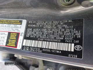 2012 Toyota Camry L z VIN 4T4BF1FK8CR206820, wystawiony jako IAAI lot #42258824 z przebiegiem 199 555 mil mil oraz . Historia ofert i sprzedaży dostępna na DreamBid. Obrazek 9.