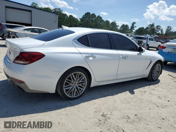 2020 Genesis G70 2.0T with VIN KMTG34LA5LU064227, listed as a Copart auction lot 59328375 with 77,287 mi miles and Salvage title. Bid and sale history available at DreamBid. Image 3.