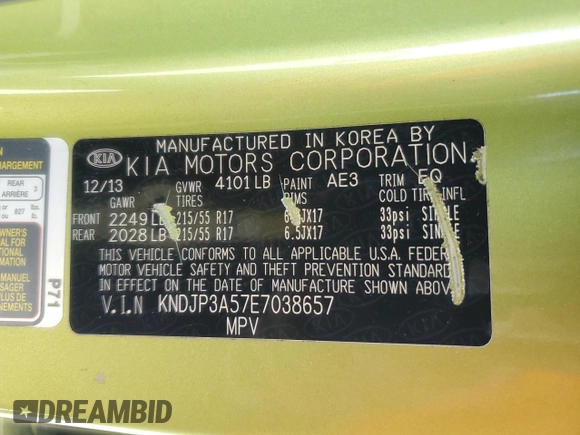 2014 Kia Soul + with VIN KNDJP3A57E7038657, listed as a Copart auction lot 54668935 with 143,619 mi miles and Salvage Title. Bid and sale history available at DreamBid. Image 13.