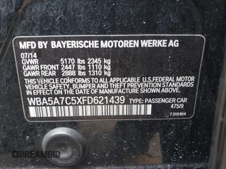 2015 BMW 5 Series 528i xDrive with VIN WBA5A7C5XFD621439, listed as a IAAI auction lot 42313365 with 109,510 mi miles and . Bid and sale history available at DreamBid. Image 9.