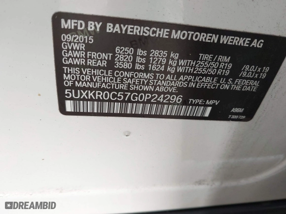2016 BMW X5 xDrive35i with VIN 5UXKR0C57G0P24296, listed as a IAAI auction lot 41815189 with 116,084 mi miles. Bid and sale history available at carsss.com. Image 9.