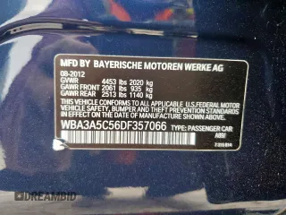 2013 BMW 3 Series 328i with VIN WBA3A5C56DF357066, listed as a Copart auction lot 61575205 with 196,818 mi miles and Salvage title. Bid and sale history available at DreamBid. Image 13.