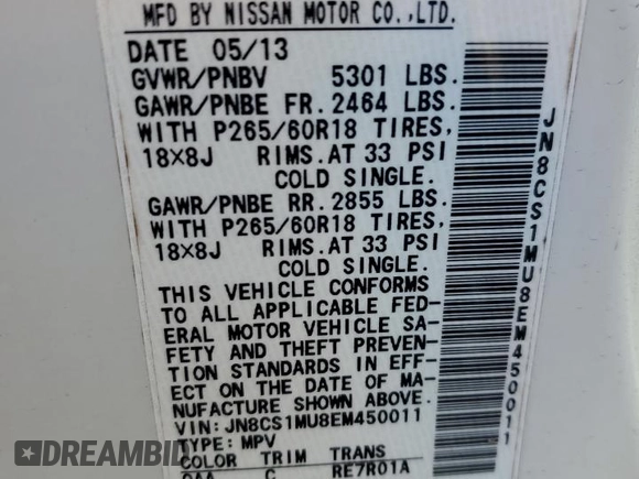 2014 Infiniti QX70 z VIN JN8CS1MU8EM450011, wystawiony jako Copart lot #47757235 z przebiegiem Nie podano mil oraz Szkoda całkowita • Salvage title. Historia ofert i sprzedaży dostępna na DreamBid. Obrazek 12.