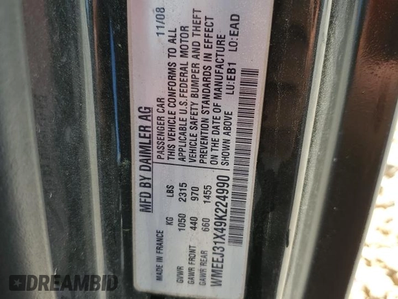 2009 Smart fortwo Pure with VIN WMEEJ31X49K224990, listed as a Copart auction lot 52111335 with 72,317 mi miles and Salvage Title. Bid and sale history available at carsss.com. Image 13.