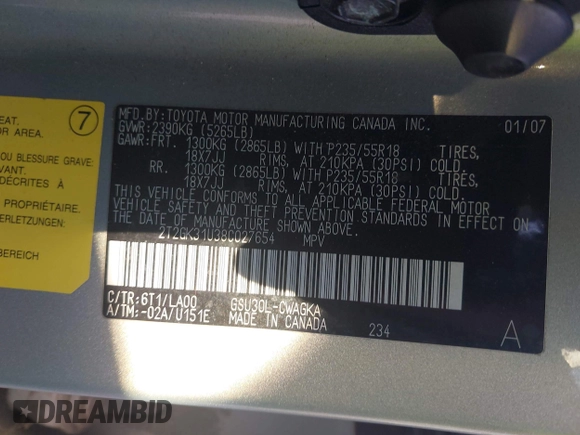 2008 Lexus RX 350 with VIN 2T2GK31U38C027654, listed as a IAAI auction lot 41960046 with 132,659 mi miles and . Bid and sale history available at DreamBid. Image 9.