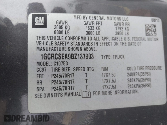2011 Chevrolet Silverado 1500 LT with VIN 1GCRCSEA9BZ137903, listed as a IAAI auction lot 41392853 with 224,507 mi miles and . Bid and sale history available at DreamBid. Image 9.