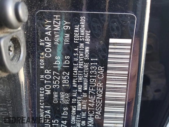 2015 Hyundai Accent GLS with VIN KMHCT4AE7FU913311, listed as a Copart auction lot 71148293 with 105,959 mi miles and . Bid and sale history available at DreamBid. Image 12.