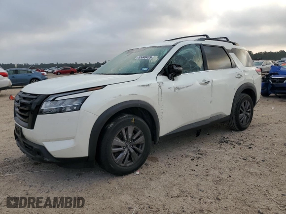2022 Nissan Pathfinder SV with VIN 5N1DR3BC2NC247957, listed as a Copart auction lot 55448455 with 61,975 mi miles and Salvage title. Bid and sale history available at DreamBid. Image 1.
