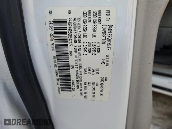 2006 Chrysler Town & Country LWB LX with VIN 2A4GP44R56R847177, listed as a Copart auction lot 83577954 with 123,376 mi miles and Salvage Title. Bid and sale history available at carsss.com. Image 13.