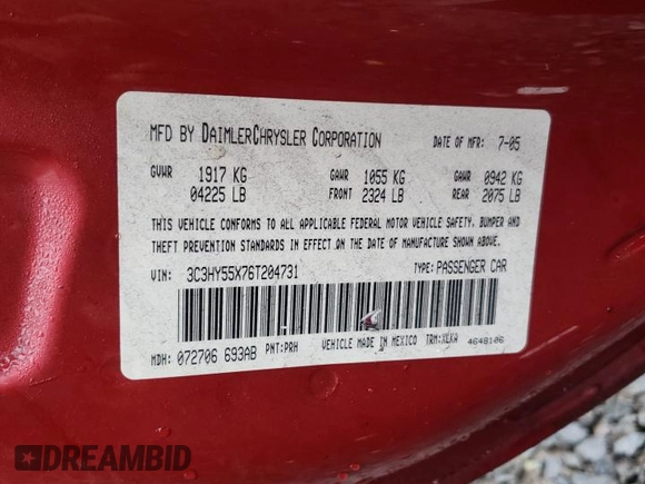 2006 Chrysler PT Cruiser z VIN 3C3HY55X76T204731, wystawiony jako Copart lot #49281695 z przebiegiem 182 202 mil mil oraz Szkoda całkowita • Salvage title. Historia ofert i sprzedaży dostępna na DreamBid. Obrazek 12.