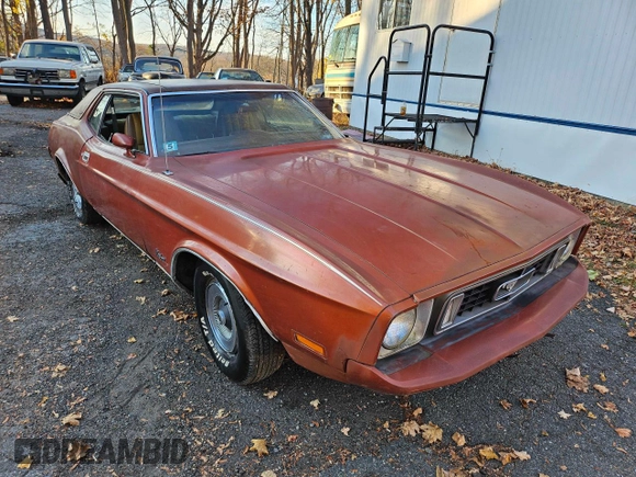 1973 Ford Mustang с VIN 3F04H196065, выставлен на аукционе Copart как лот 81649804 с пробегом 81 845 миль миль и Чистый • Clean title. История ставок и продаж доступна на DreamBid. Изображение 1.