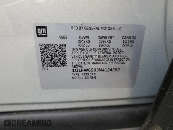 2022 Chevrolet Bolt EV 1LT with VIN 1G1FW6S03N4124362, listed as a Copart auction lot 53601085 with 16,068 mi miles and Clean Title. Bid and sale history available at carsss.com. Image 13.