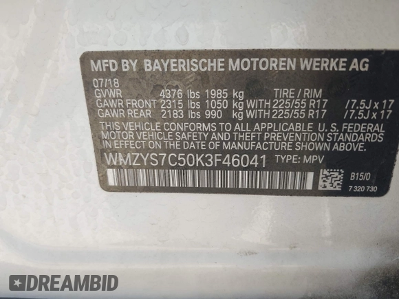2019 MINI Countryman Cooper with VIN WMZYS7C50K3F46041, listed as a IAAI auction lot 42085025 with Not provided miles and . Bid and sale history available at DreamBid. Image 9.
