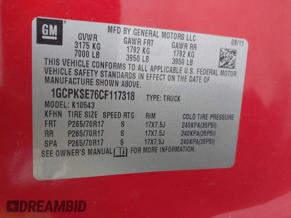 2012 Chevrolet Silverado 1500 LT with VIN 1GCPKSE76CF117318, listed as a IAAI auction lot 41618627 with 26,094 mi miles and . Bid and sale history available at DreamBid. Image 9.